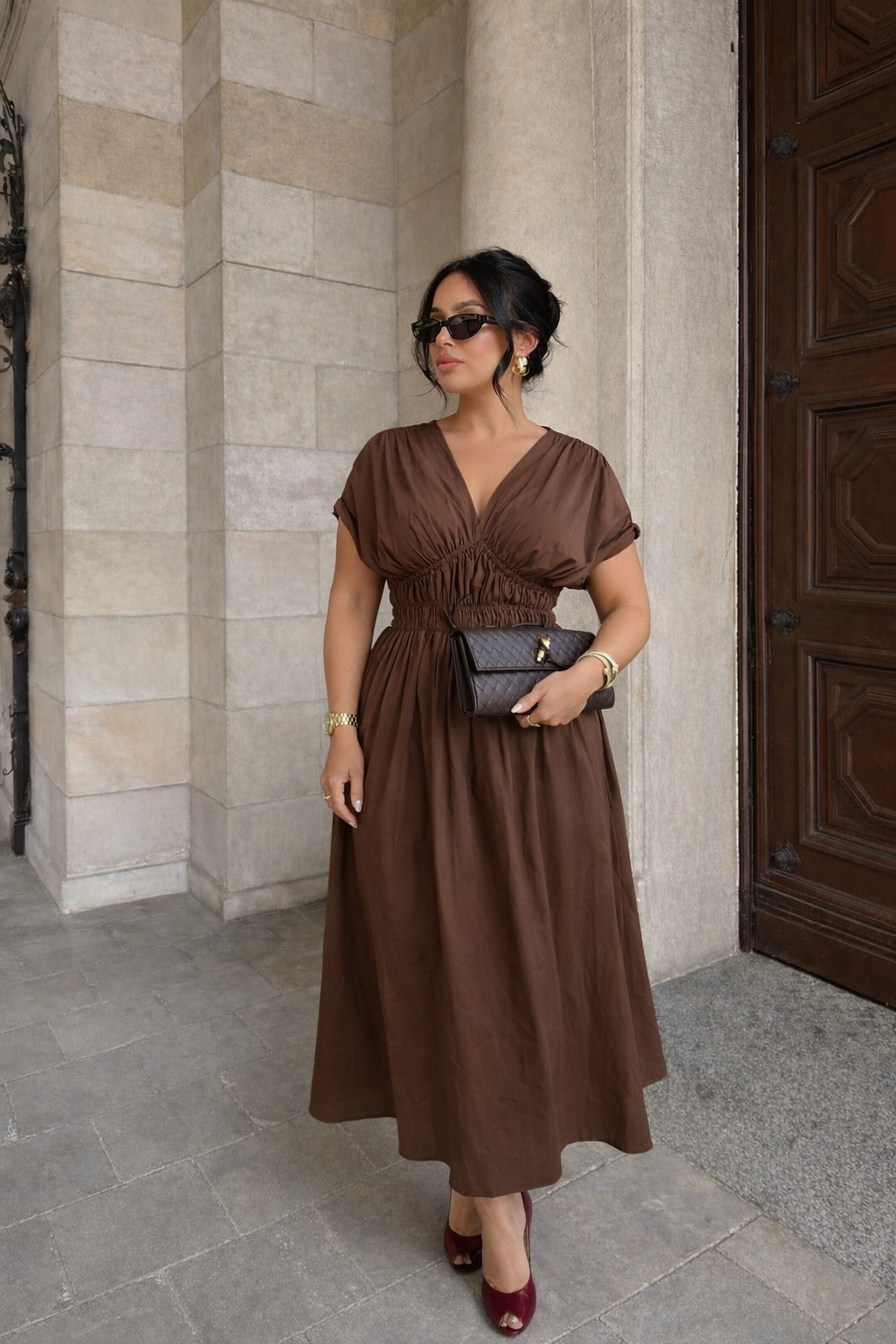 Robe midi - Marron 