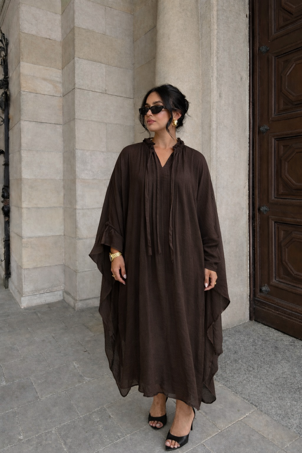 Robe longue fluide - Marron 