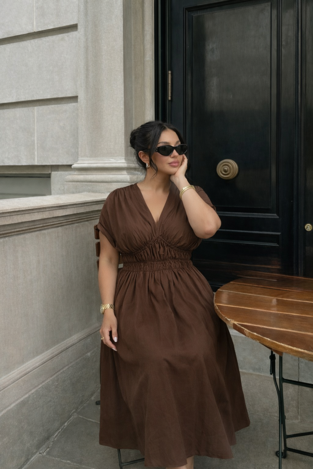 Robe midi - Marron  - 2