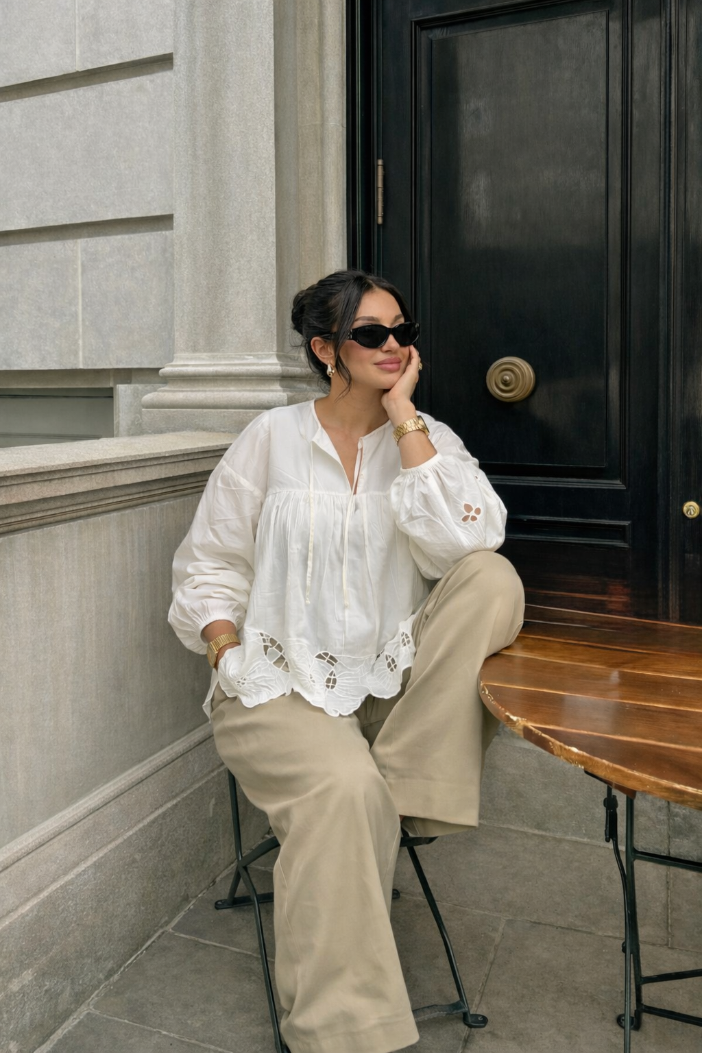 Chemise à ourlet ajouré - Écrue  - 2