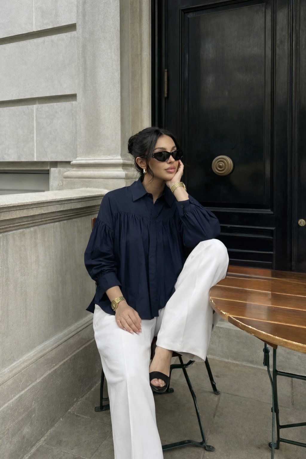 Chemise volant-Bleue marine - 2