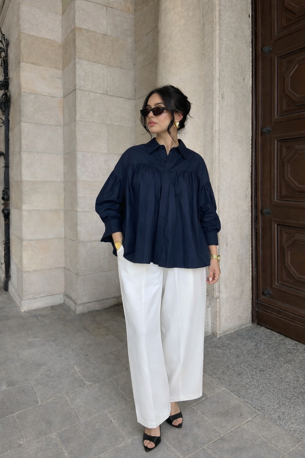 Chemise volant-Bleue marine