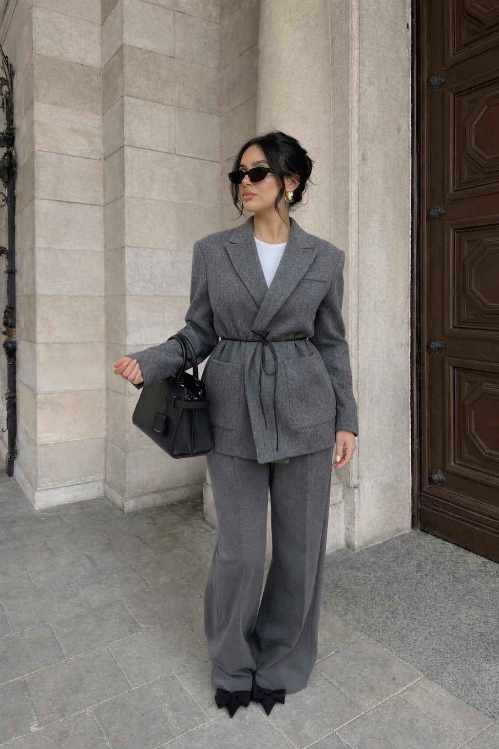 Blazer ceinturé – gris