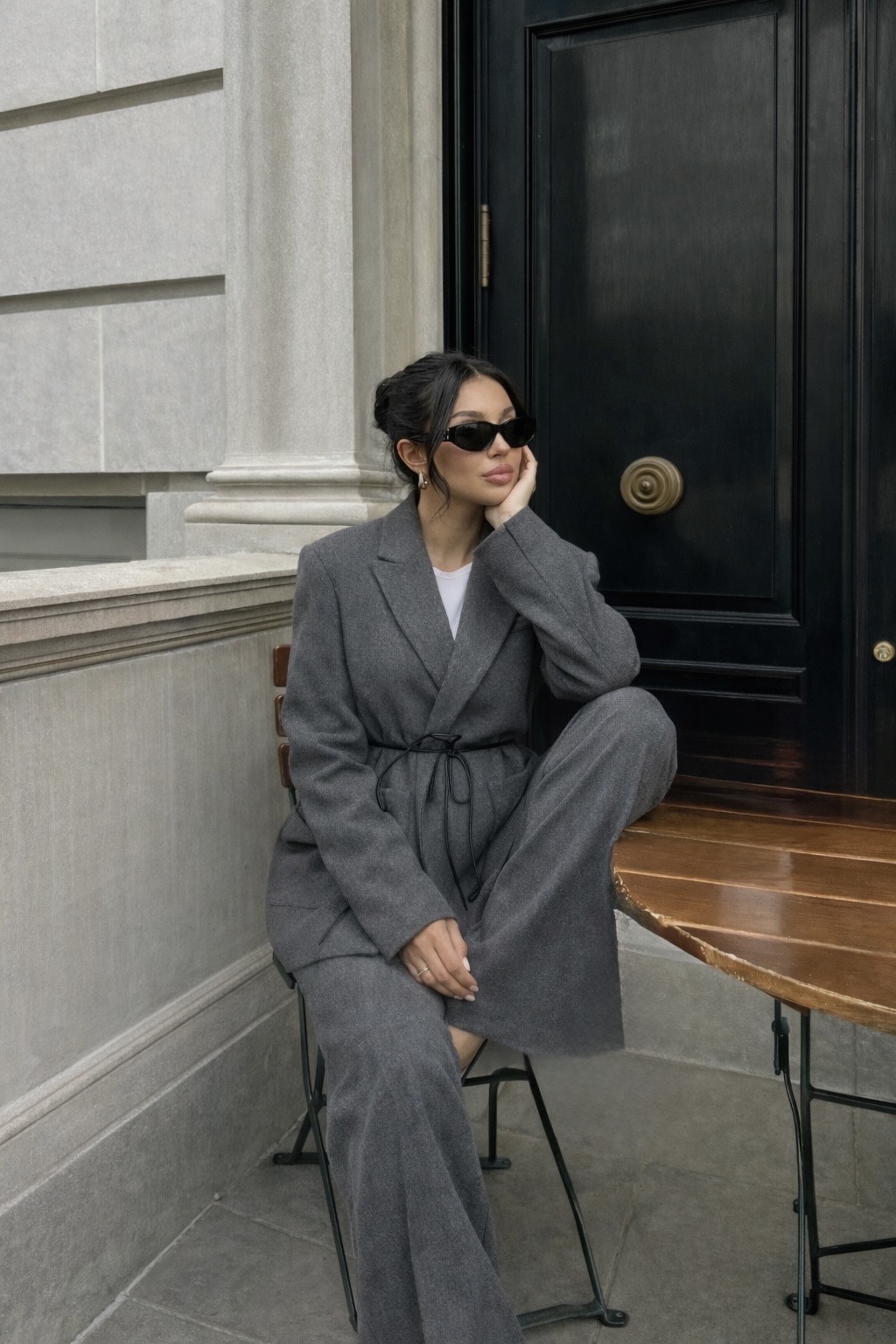 Blazer ceinturé – gris - 2