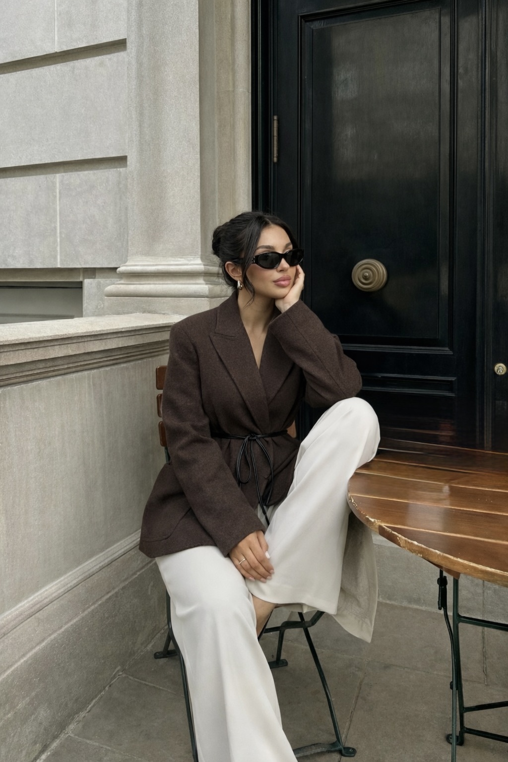 Blazer ceinturé – Marron - 2