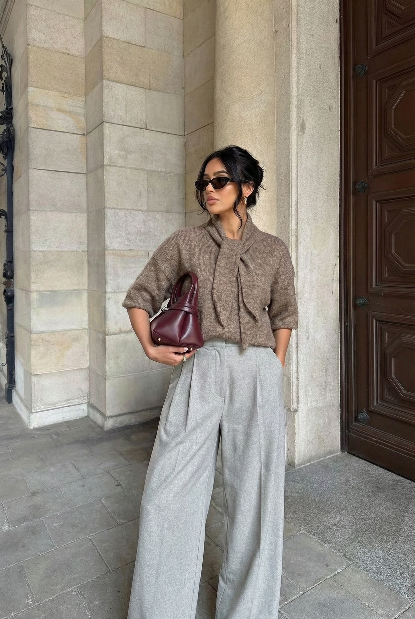 Pull col foulard- Taupe