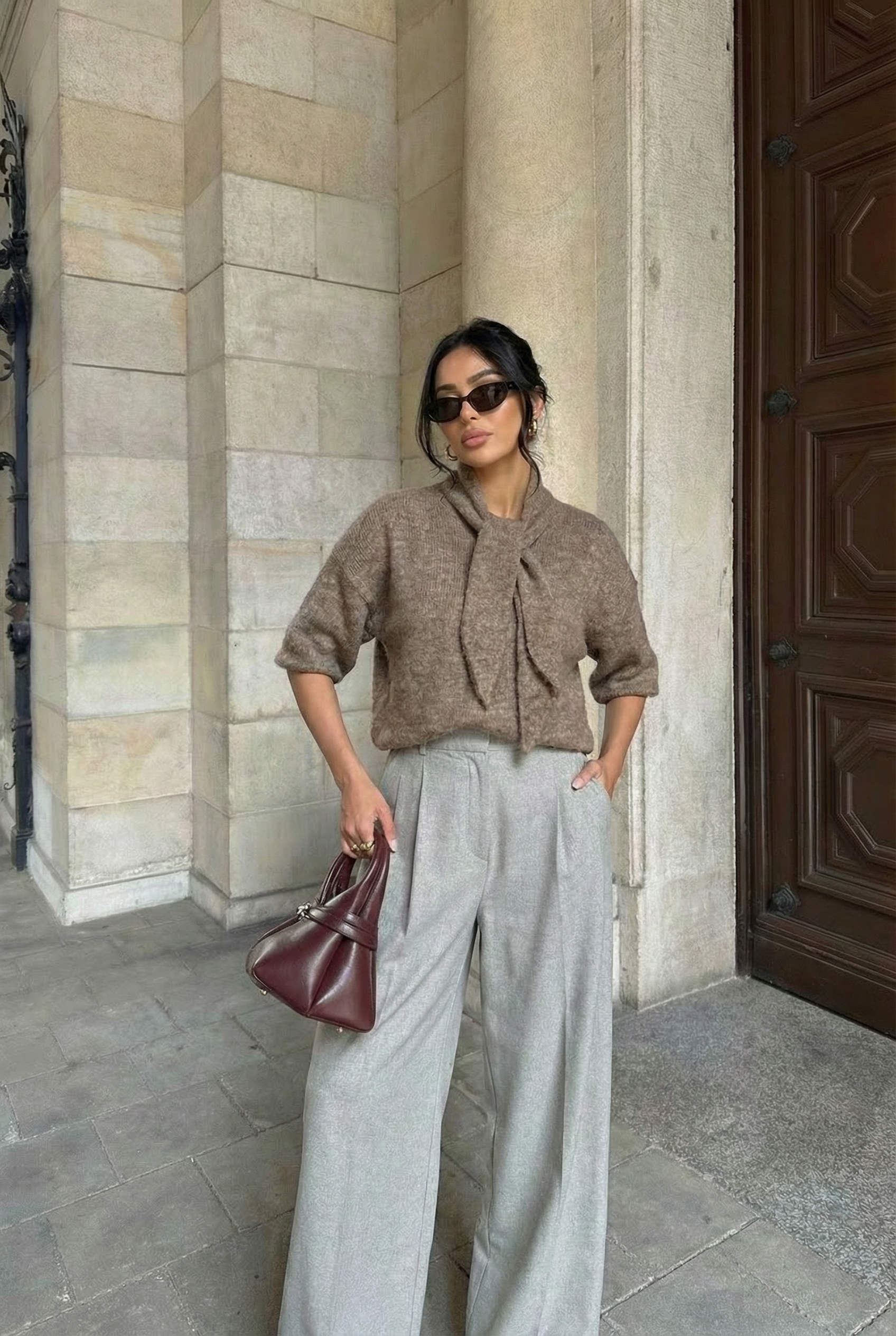 Pull col foulard- Taupe - 2